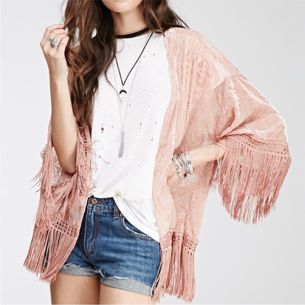 Forever 21 Pink Blush Velvet Burnout Kimono
